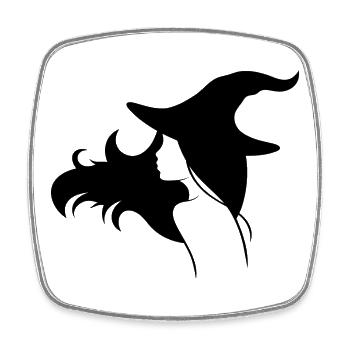 Witch with loose hair and a hat - Square fridge magnet - white - Front