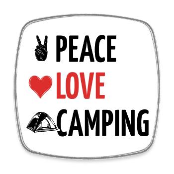Peace Love Camping - Zelt - Spruch - Viereckiger Kühlschrankmagnet - Weiß - Vorne