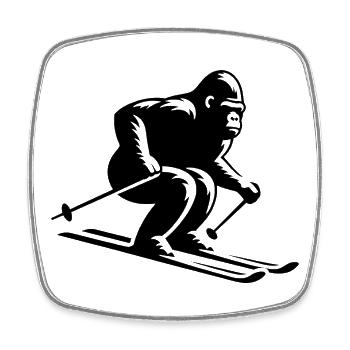 Affe Gorilla Schimpanse Ski Silhouette Design - Viereckiger Kühlschrankmagnet - Weiß - Vorne