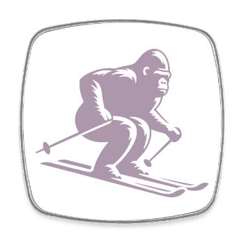 Affe Gorilla Schimpanse Ski Silhouette Design - Viereckiger Kühlschrankmagnet - Weiß - Vorne