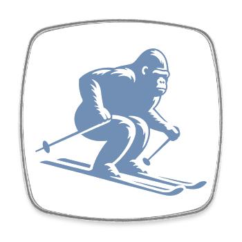 Affe Gorilla Schimpanse Ski Silhouette Design - Viereckiger Kühlschrankmagnet - Weiß - Vorne