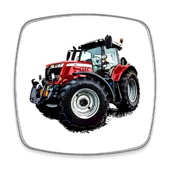 Traktor rot (M F) 6715S - Viereckiger Kühlschrankmagnet - Weiß - Vorne