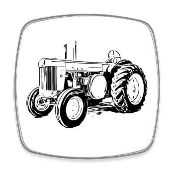 Model R Tractor - Square fridge magnet - white - Front