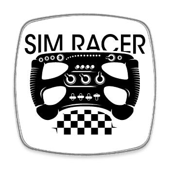 Simracer steering wheel checkered flag gaming formula racing - Square fridge magnet - white - Front