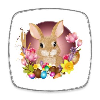 Easter Wreath & Easter Eggs with Rabbit as Easter Bunny - Square fridge magnet - white - Front