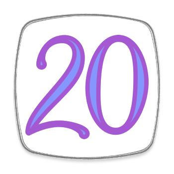 20. 20 ANS. 20e ANNIVERSAIRE. ANNIVERSAIRE 20 ANS. - Magnet carré - blanc - Devant