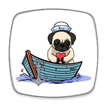 Mops Hund Herz Matrose Liebe Seemann Ahoi - Viereckiger Kühlschrankmagnet - Weiß - Vorne