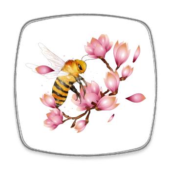 flying bee with magnolias hand drawn - Square fridge magnet - white - Front