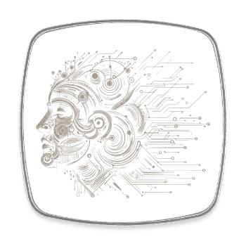 Hirn im Schaltkreis-Design - Viereckiger Kühlschrankmagnet - Weiß - Vorne
