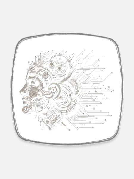 Hirn im Schaltkreis-Design - Viereckiger Kühlschrankmagnet - Weiß
