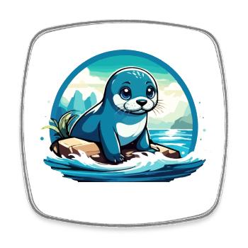 Seal on rocks - Square fridge magnet - white - Front