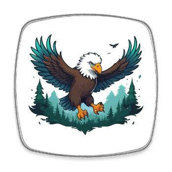 Eagle flies over forest - Square fridge magnet - white - Front
