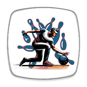 Dynamic, colorful bowler in action - Square fridge magnet - white - Front