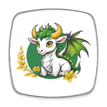 Kleiner Drache mit goldenen Hörnern - Viereckiger Kühlschrankmagnet - Weiß - Vorne