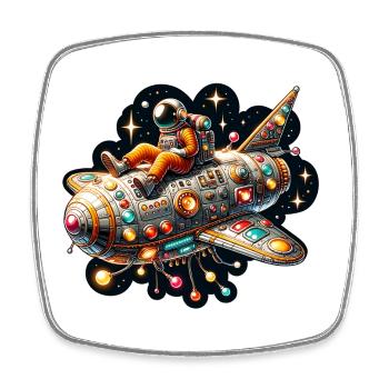 Imaginative whimsical spaceship with astronaut - Square fridge magnet - white - Front