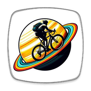 Radfahrer auf dem Saturn - Viereckiger Kühlschrankmagnet - Weiß - Vorne