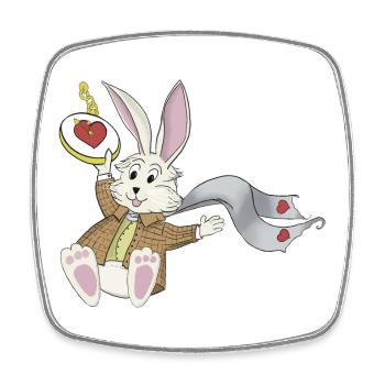 Late Again Clock Rabbit - Square fridge magnet - white - Front
