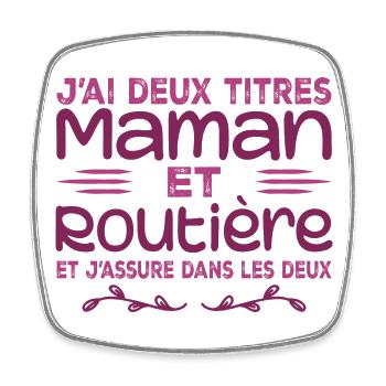Deux Titres Maman Routière Camionneuse Mémé cadeau - Magnet carré - blanc - Devant