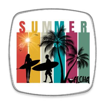 Summer - Sommer - Hawaii - Aloha - Surfer - Viereckiger Kühlschrankmagnet - Weiß - Vorne