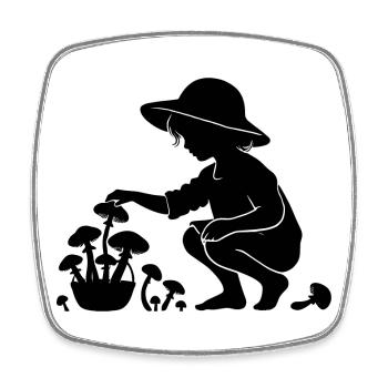 charmantes Silhouetten-Motiv Mädchen sammelt Pilze - Viereckiger Kühlschrankmagnet - Weiß - Vorne