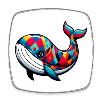 Harlequin whale - Square fridge magnet - white - Front