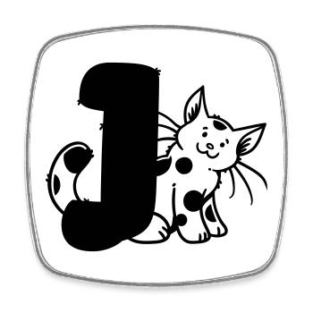 Katze Buchstabe J - Viereckiger Kühlschrankmagnet - Weiß - Vorne
