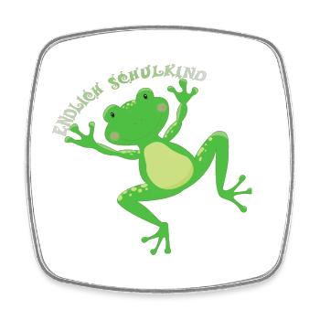 Enfin l’inscription d’un écolier à une grenouille heureuse - Magnet carré - blanc - Devant