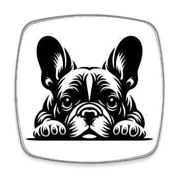 Französische Bulldogge Kopf mit Pfoten - Viereckiger Kühlschrankmagnet - Weiß - Vorne