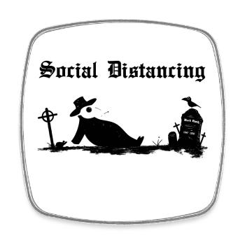 Black Death Social Distancing - Square fridge magnet - white - Front