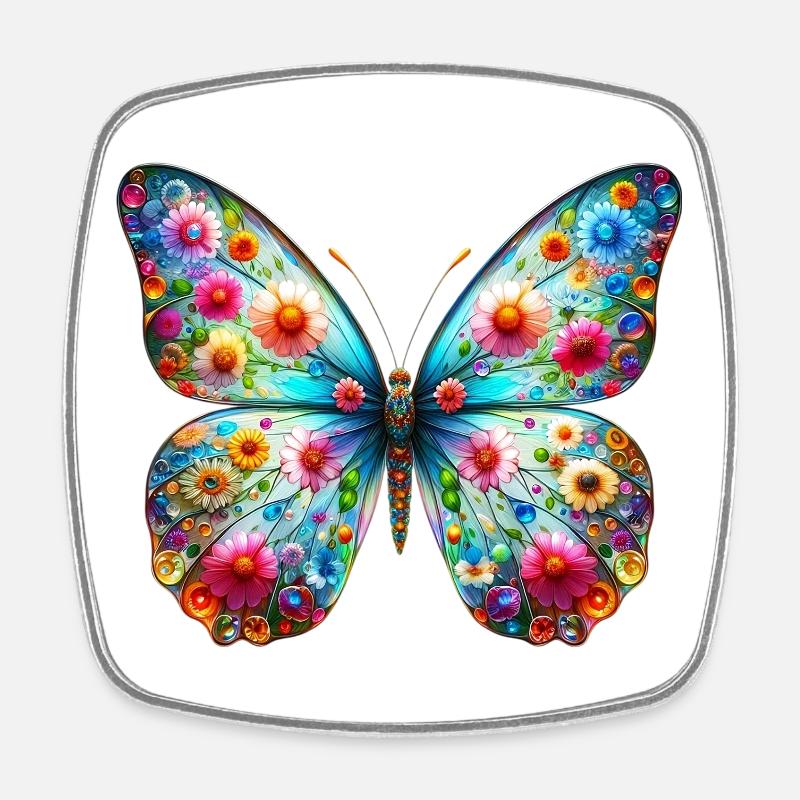 Papillon - Magnet carré - blanc