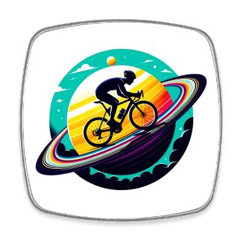Radfahrer auf dem Saturn - Viereckiger Kühlschrankmagnet - Weiß - Vorne