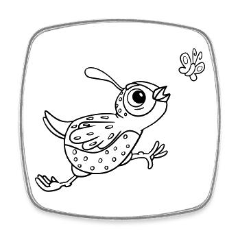 Feuille à colorier oiseau avec papillon - Magnet carré - blanc - Devant