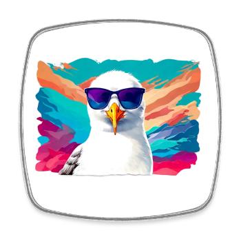 Funny seagull with sunglasses - Square fridge magnet - white - Front