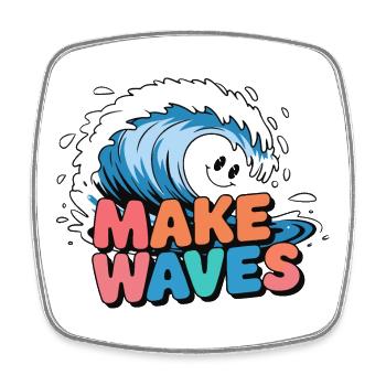 Vibrant Surf Wave with Make Waves Text - Square fridge magnet - white - Front