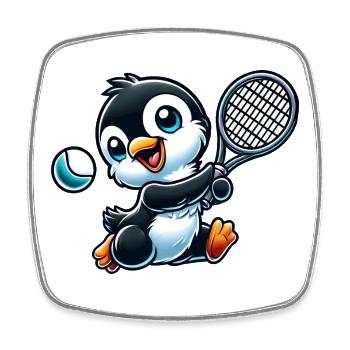 mignon pingouin joueur de tennis dessin animé tennis - Magnet carré - blanc - Devant