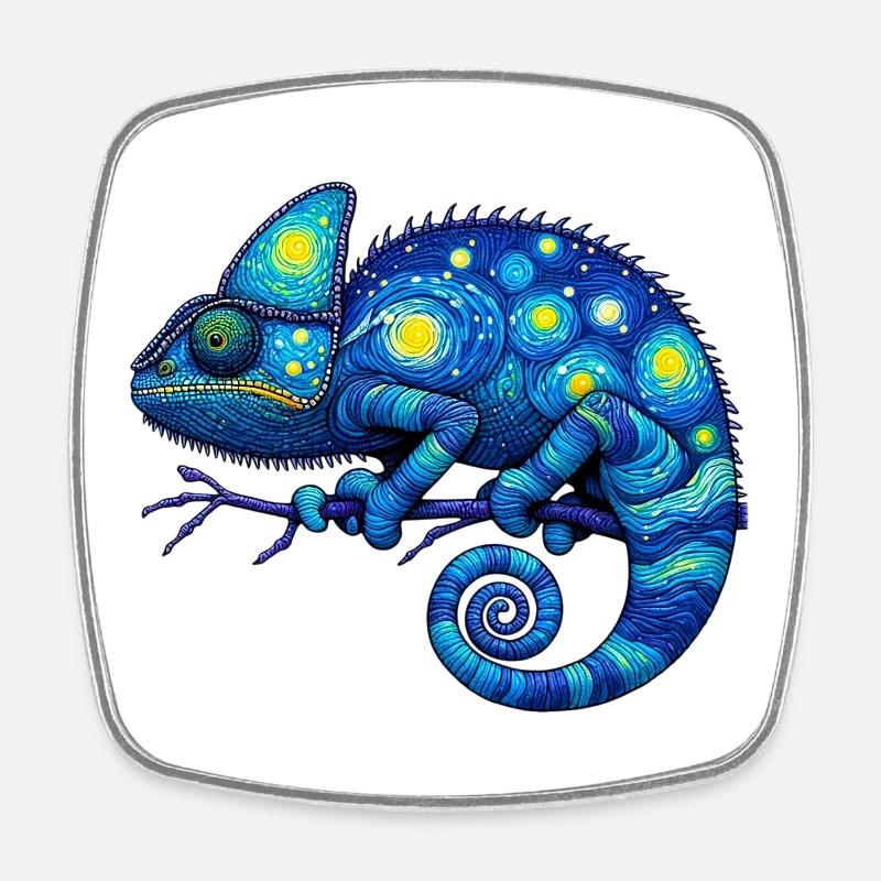 Caméléon - Magnet carré - blanc