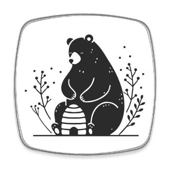 Un ours brun à l’air doux avec une ruche - Magnet carré - blanc - Devant