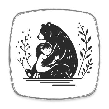 A child lovingly hugs a brown bear - Square fridge magnet - white - Front