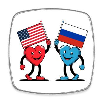 America and Russia hearts - Square fridge magnet - white - Front