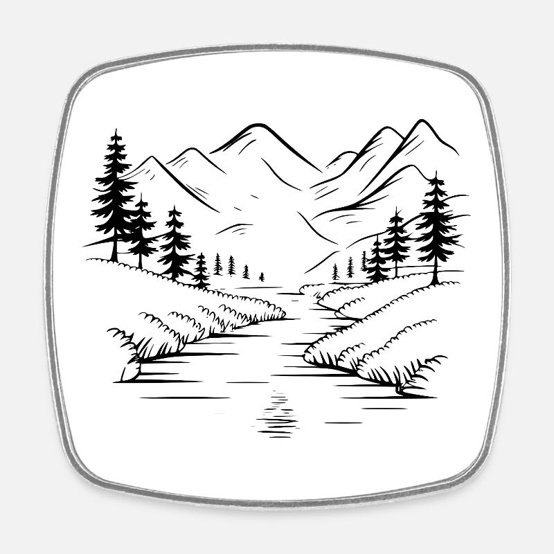 Montagnes - Magnet carré - blanc