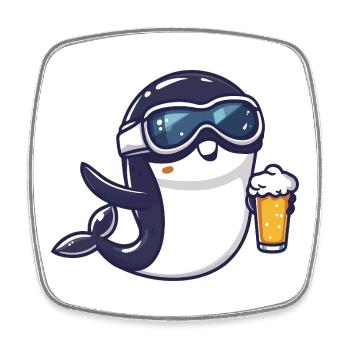 Baleine Après-Ski Bière Bande Dessinée - Magnet carré - blanc - Devant