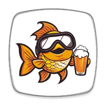 Goldfisch Apres Ski Bier Comic - Viereckiger Kühlschrankmagnet - Weiß - Vorne