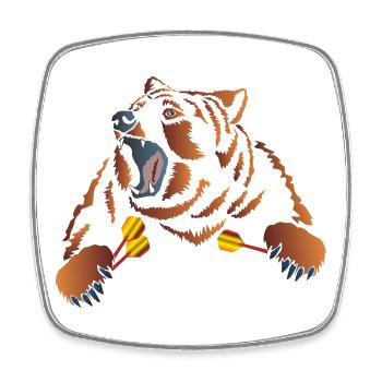 Angry brown bear with darts - Square fridge magnet - white - Front