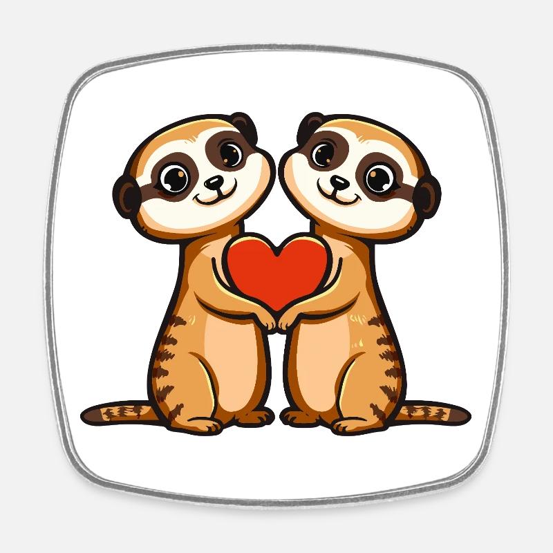 Erdmännchen Paar Valentinstag - Viereckiger Kühlschrankmagnet - Weiß