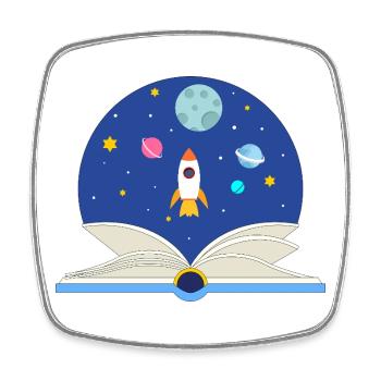 Livre ouvert avec scène spatiale, imagination et Avent - Magnet carré - blanc - Devant