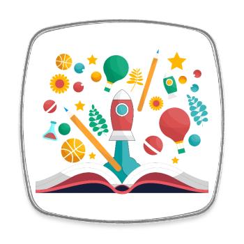Open Book with School Objects, Learning and Educat - Square fridge magnet - white - Front