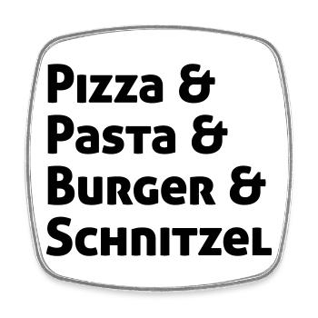 Pizza Pasta Burger und Schnitzel - Viereckiger Kühlschrankmagnet - Weiß - Vorne