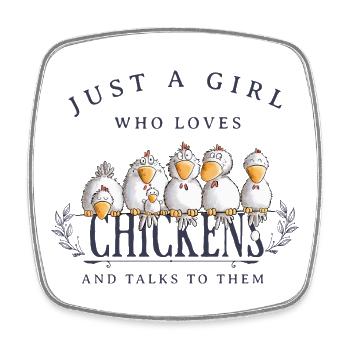 Juste une fille qui aime les poulets Hühner - Magnet carré - blanc - Devant