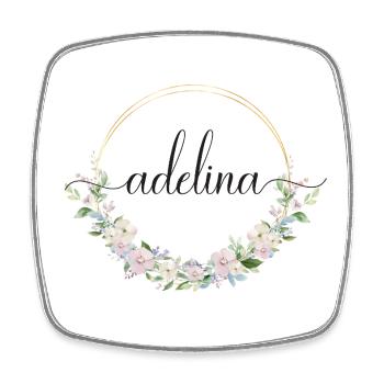 Adelina! Name: Floral - Square fridge magnet - white - Front