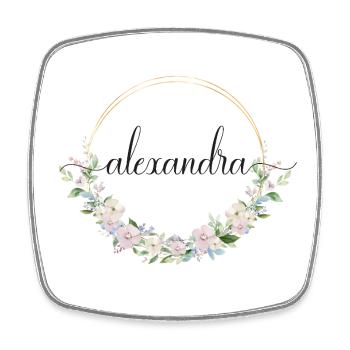 Alexandra! Floraler Kranz, personalisierbar - Viereckiger Kühlschrankmagnet - Weiß - Vorne